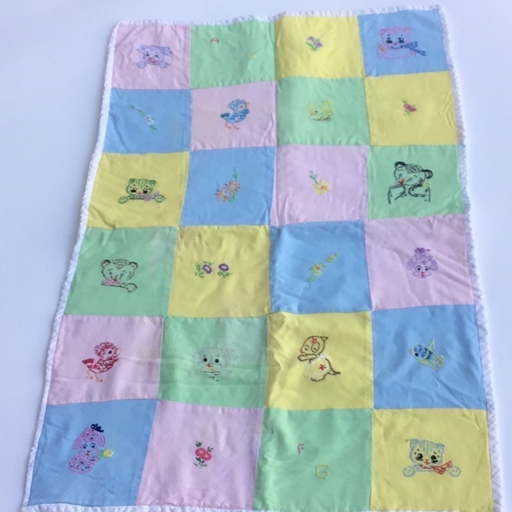 Handmade Grannycore Baby Blanket embroidered panel